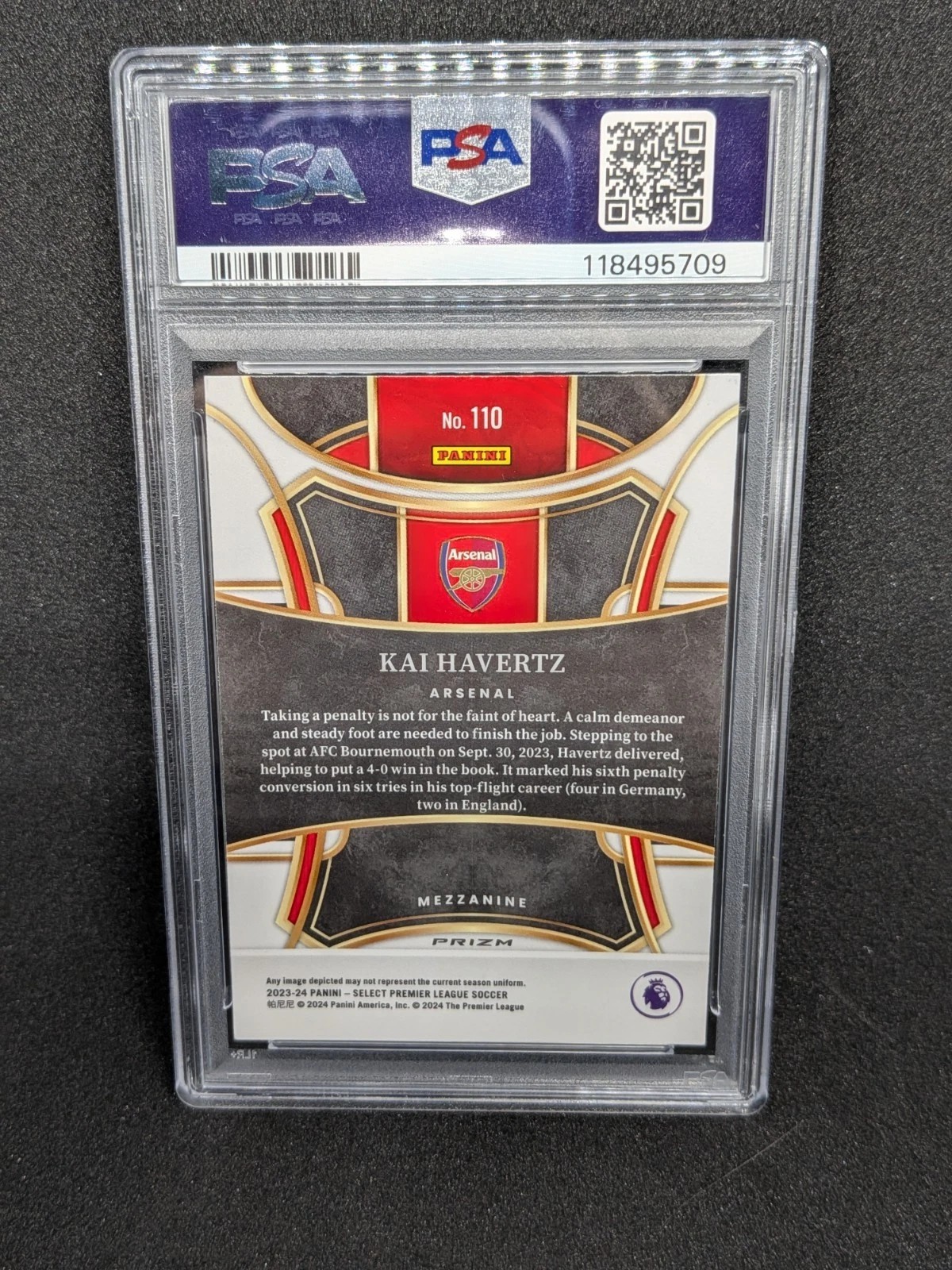 Kai Havertz 2023-24 Panini Select Premier League White Sparkle Prizm PSA 10 Back Cert 118495709